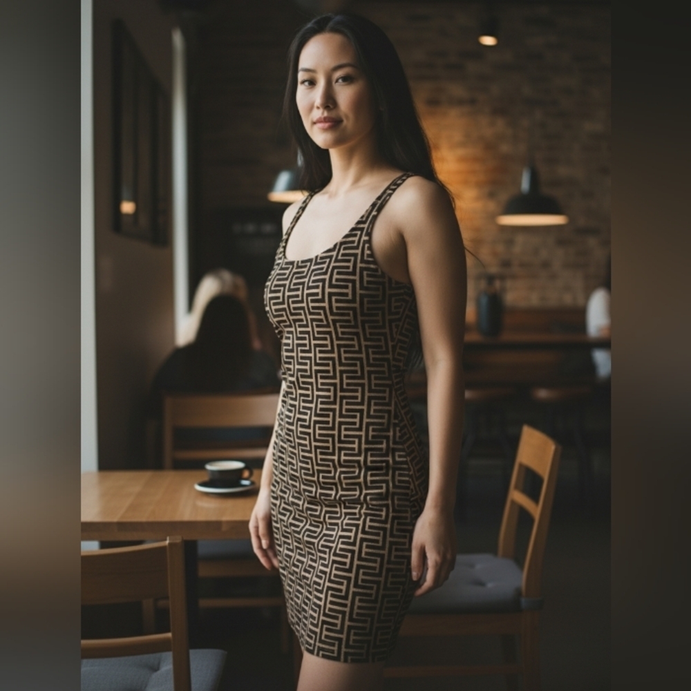 CaCia Black & Gold Mini Dress, Size S